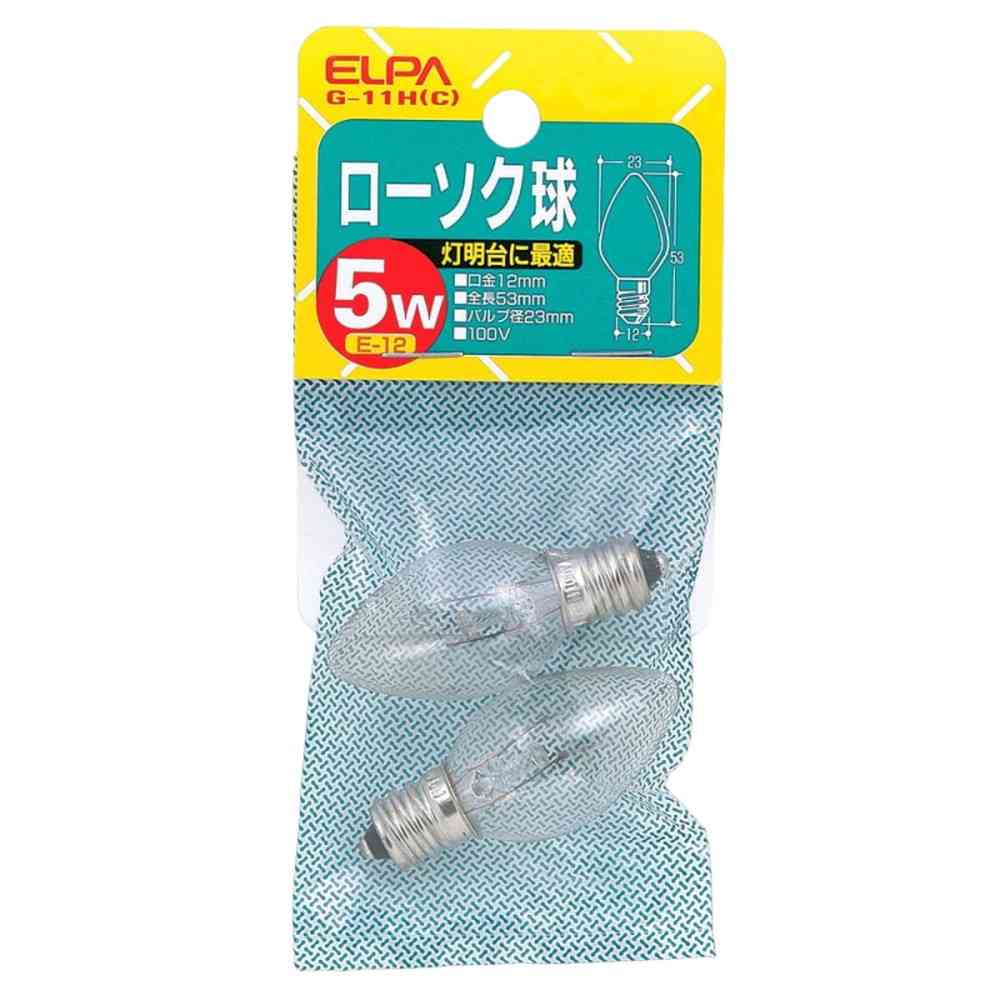 エルパ ELPA ローソク球 5W クリア E12 G-11H(C) 2個入