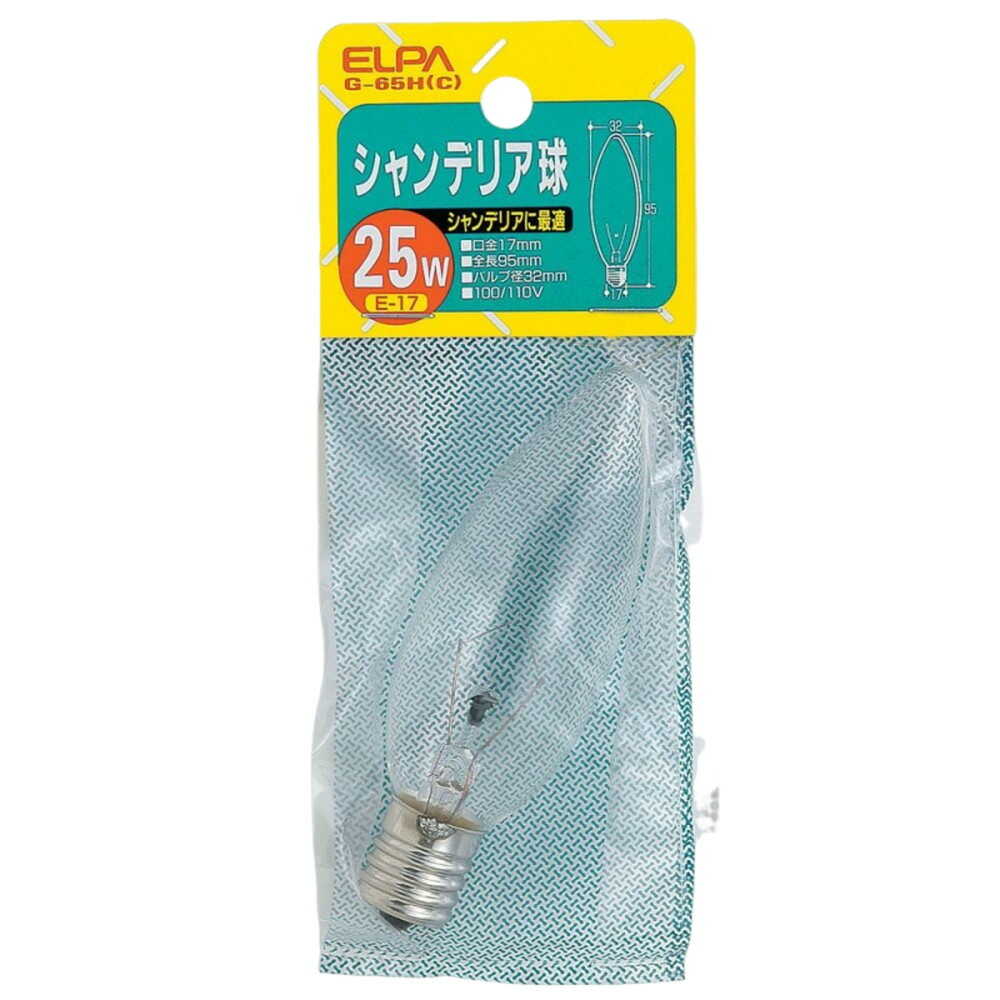 エルパ ELPA シャンデリア球 白熱電球 E17 25W G-65H(C)