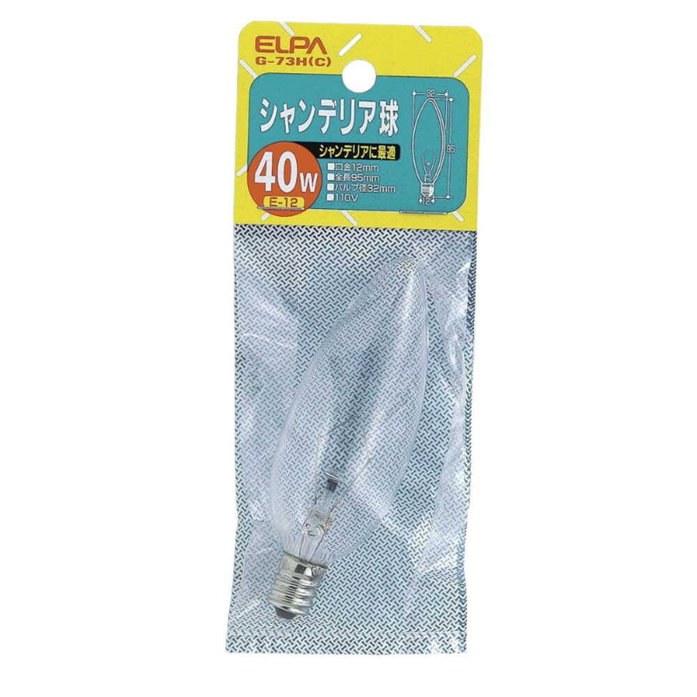エルパ ELPA シャンデリア球 白熱電球 E12 40W G-73H(C)