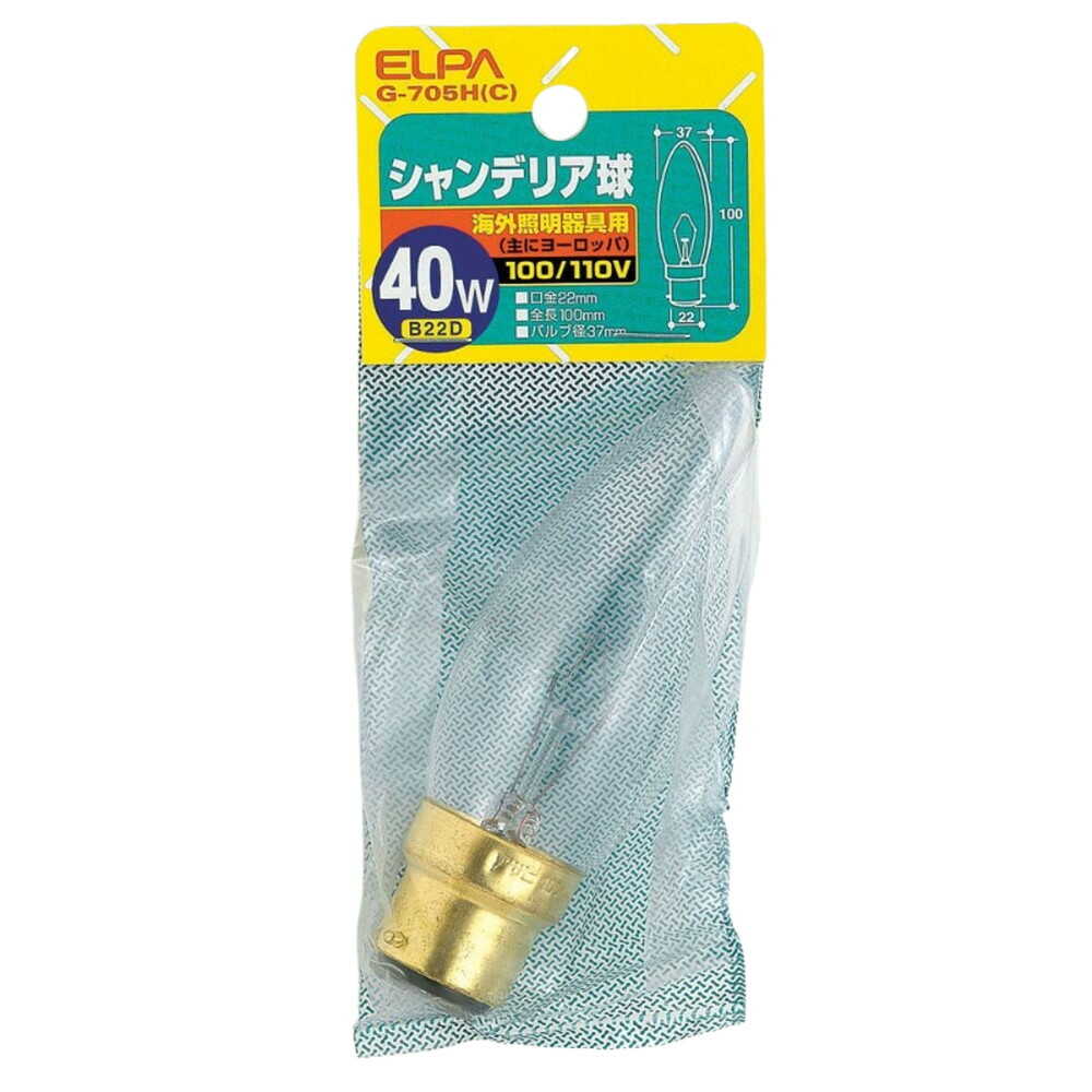 エルパ ELPA シャンデリア球 白熱電球 海外製照明用 B22D 40W G-705H(C)