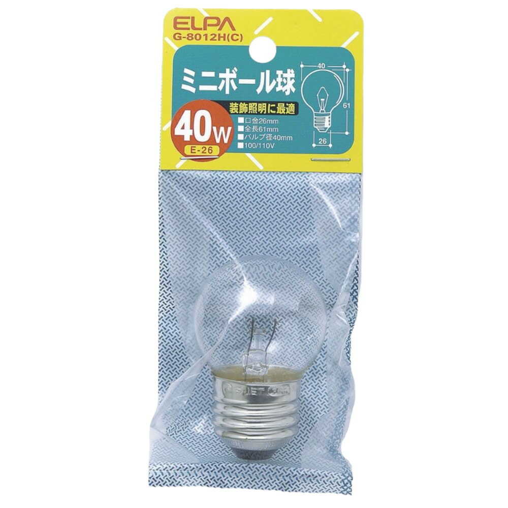エルパ ELPA ミニボール球 白熱電球 E26 40W G-8012H(C)