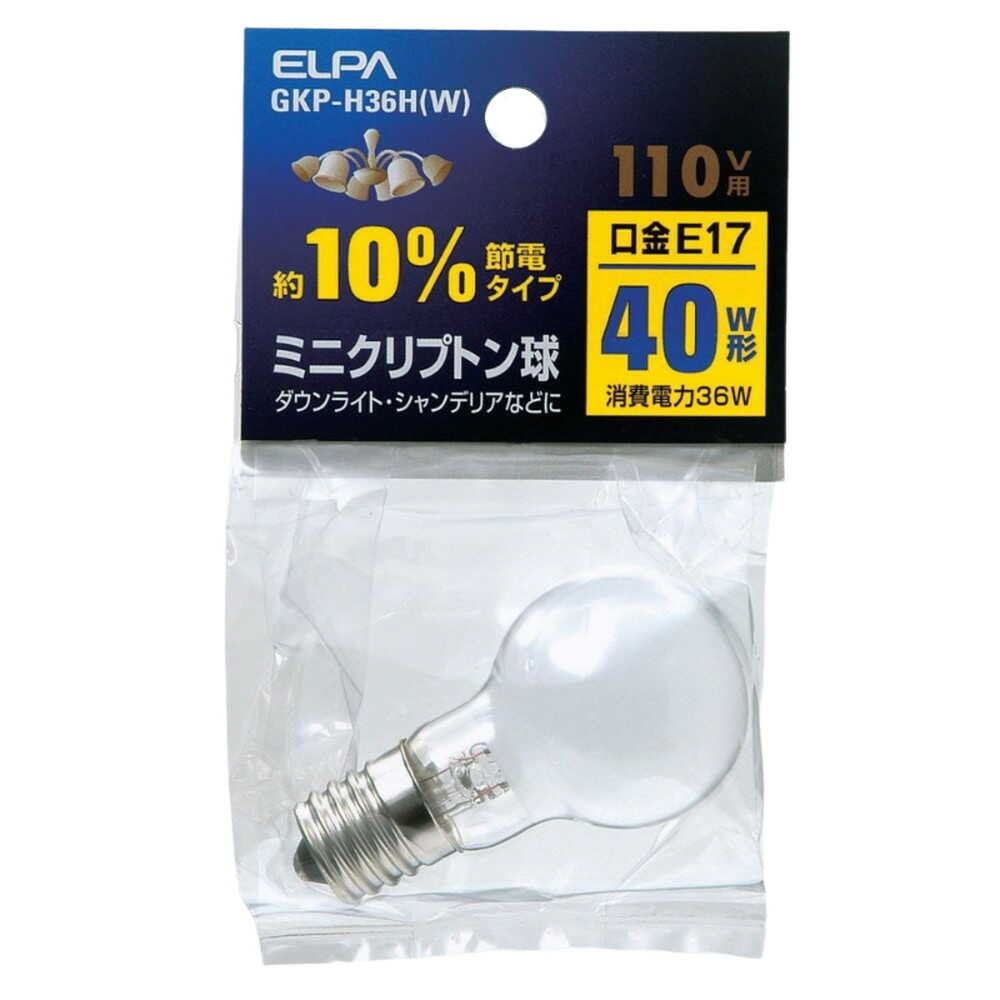エルパ ELPA ミニクリプトン球 白熱電球 E17 40W形 GKP-H36H(W)
