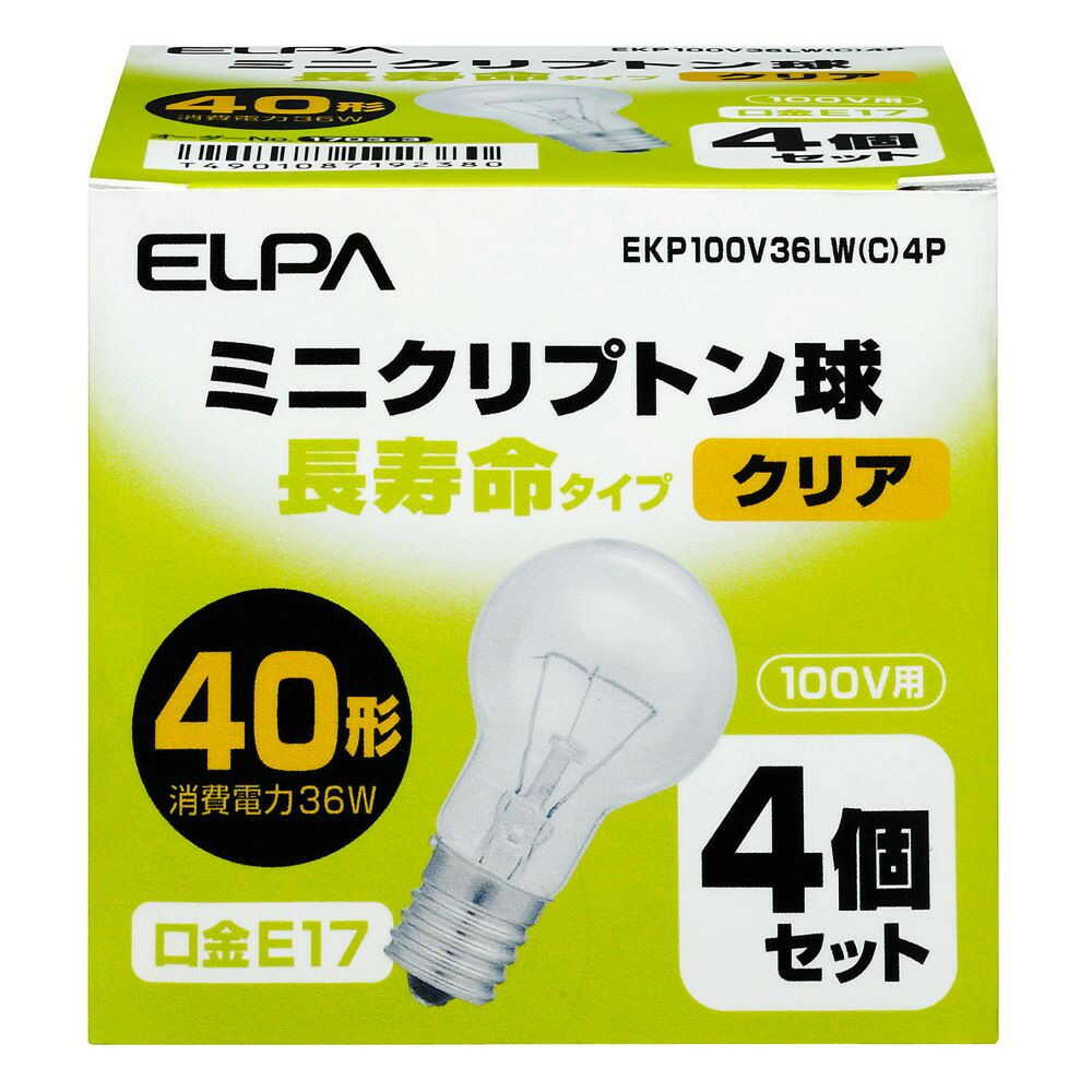 エルパ ELPA 長寿命ミニクリ 白熱電球 E17 40W形 EKP100V36LW(C)4P 4個セット