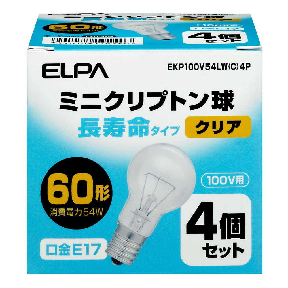 エルパ ELPA 長寿命ミニクリ 白熱電球 E17 60W形 EKP100V54LW(C)4P 4個セット