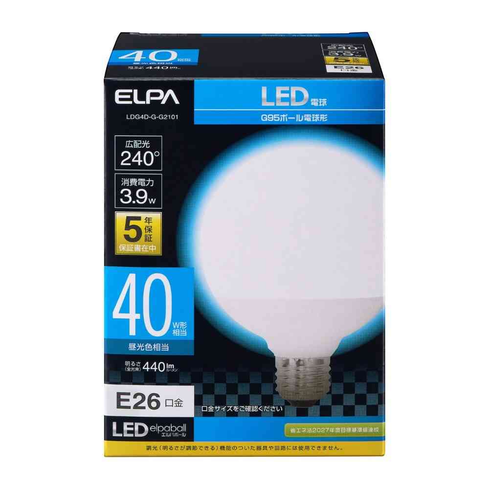 エルパ ELPA LED電球 ボール形G95 長寿命 広配光 E26 LDG4D-G-G2101