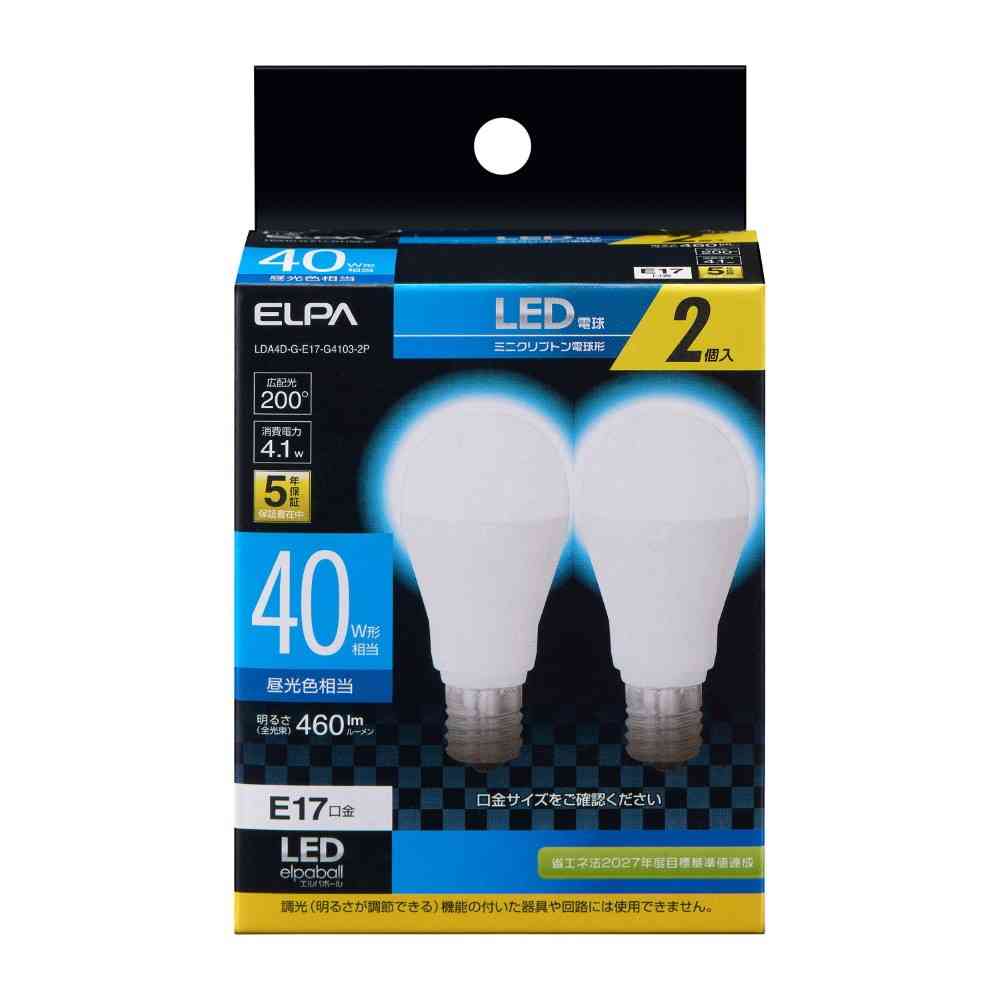 エルパ ELPA LED電球 ミニクリプトン形 長寿命 LDA4D-G-E17-G4103-2P 2個入