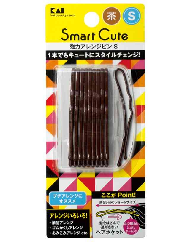 貝印 HC3319 スマートキュート 強力アレンジピンS(茶) 10本入