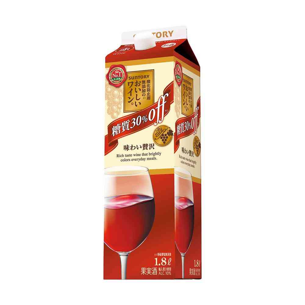 サントリー 酸化防止剤無添加のおいしいワイン。 糖質30％オフ 赤 紙パック 1800ml   【6個セット】