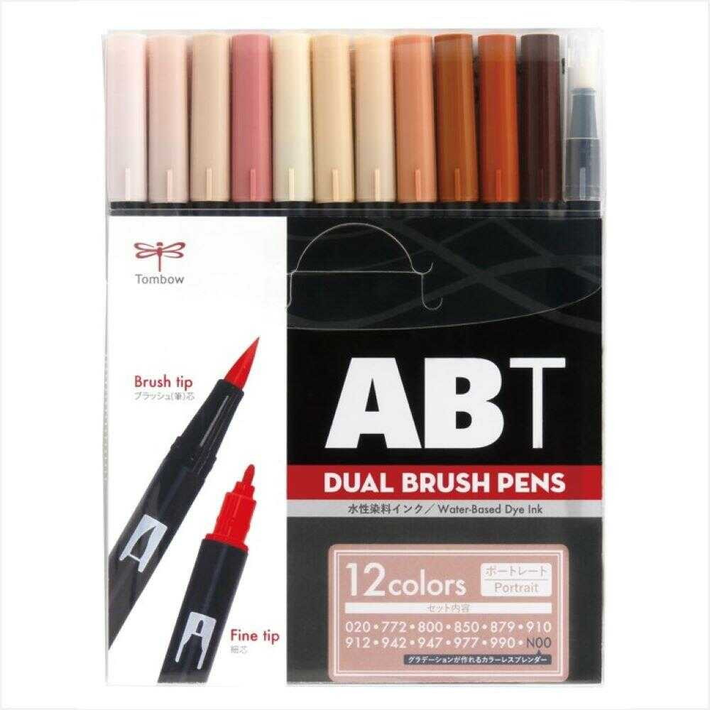 トンボ鉛筆 デュアルブラッシュペン 水性染料マーカーABT 12色セット ポートレイト セット重量:170g