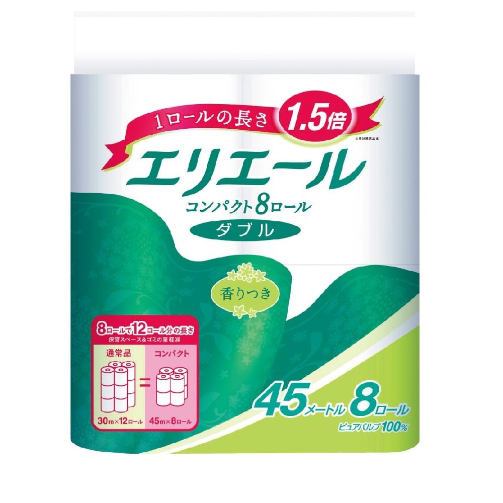大王製紙 エリエールトイレット1.5倍巻 ダブル 8ロール【8個セット】