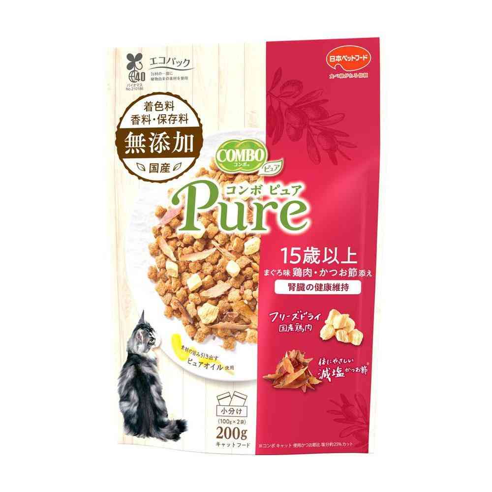 日本ペットフード コンボ ピュア キャット 15歳以上用 まぐろ味・鶏肉・かつお節添え 200g(100g×2袋)