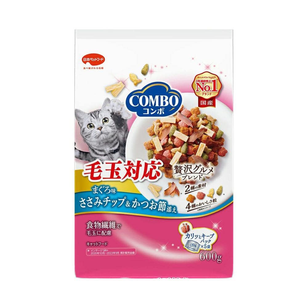 日本ペットフード コンボ キャット 毛玉対応 まぐろ味 ささみチップ・かつお節添え 120g×5袋