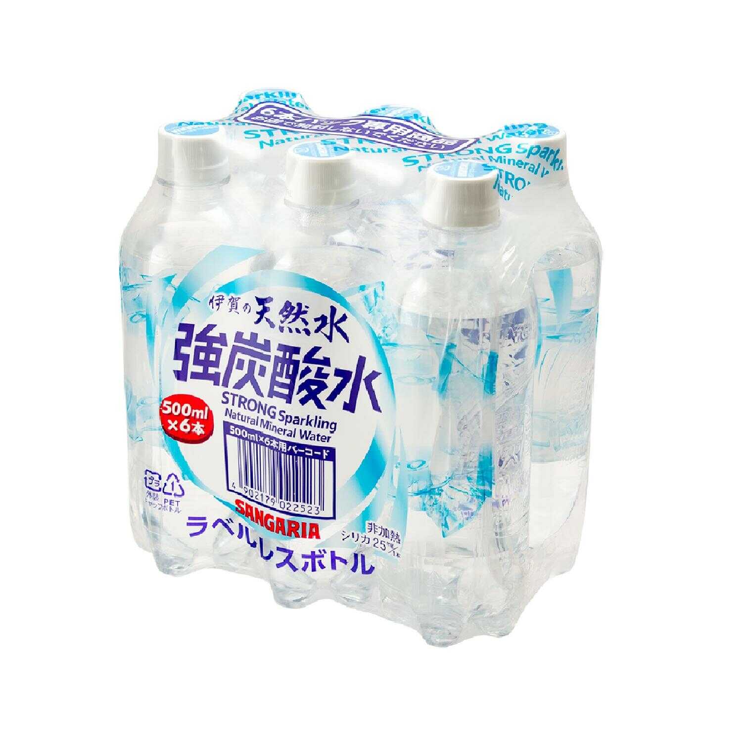 ◆サンガリア 伊賀の天然水強炭酸水ラベルレス 500ml×6本 【4個セット】