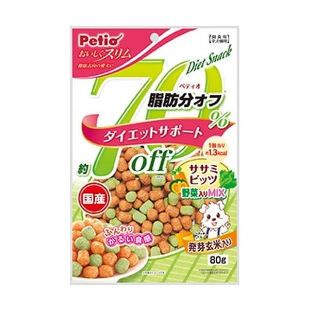 ペティオ おいしくスリム 脂肪分約70%オフ ササミビッツ 野菜入り 80G