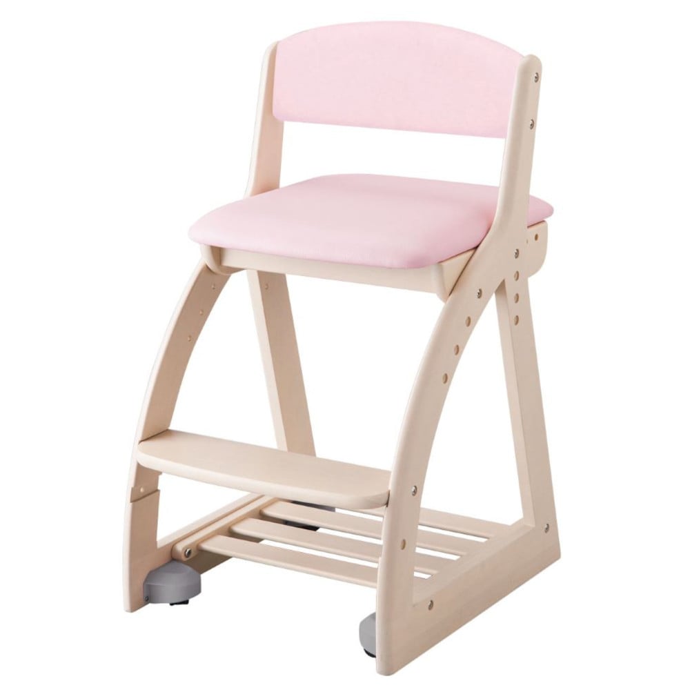 4ステップチェア 木製チェア ホワイト木目×ライトピンク PVC メーカー直送 ▼返品・キャンセル不可【他商品との同時購入不可】