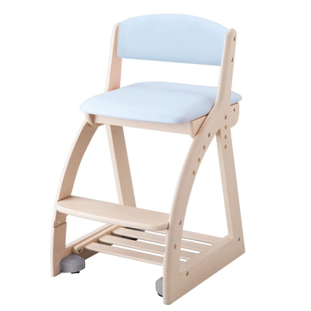 4ステップチェア 木製チェア ホワイト木目×ライトブルー PVC メーカー直送 ▼返品・キャンセル不可【他商品との同時購入不可】