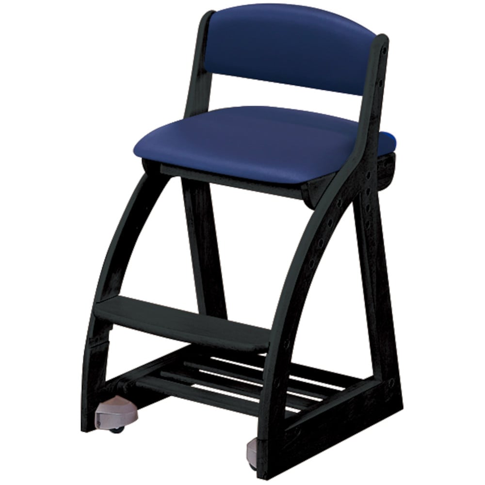 4ステップチェア 木製チェア ブラック×ネイビーブルー PVC メーカー直送 ▼返品・キャンセル不可【他商品との同時購入不可】