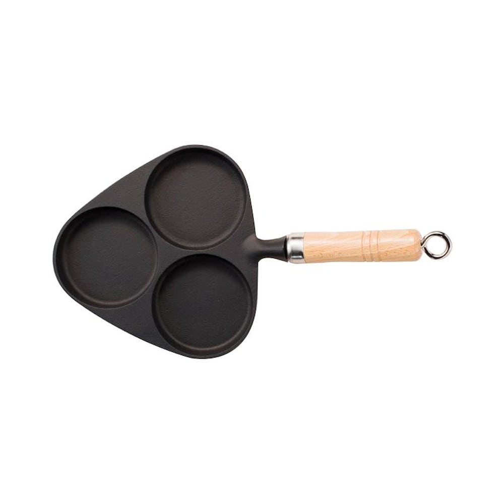 南部鉄器 目玉焼き3ヶ焼き(木柄付) 24018 メーカー直送 ▼返品・キャンセル不可【他商品との同時購入不可】