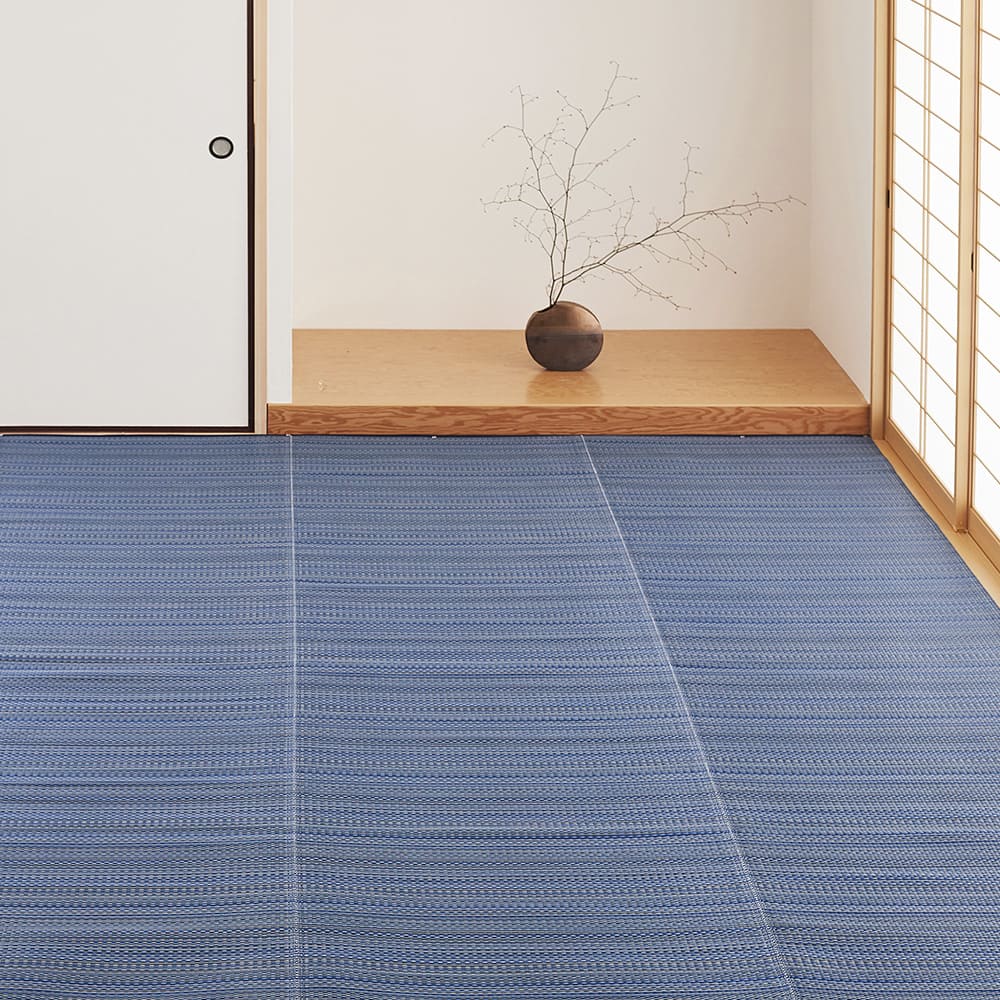 洗えるい草風カーペット ライアン 江戸間6畳 ブルー メーカー直送 ▼返品・キャンセル不可【他商品との同時購入不可】