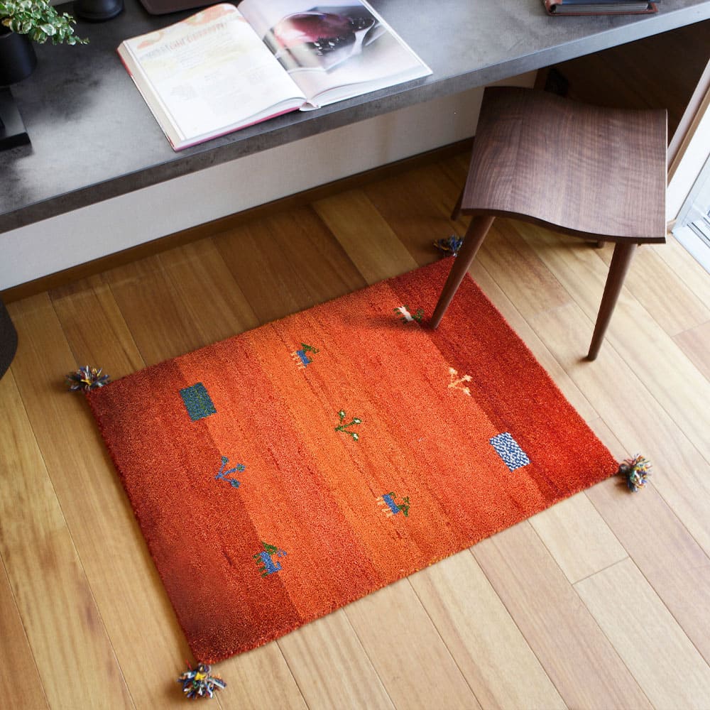 ギャッベマット GABBEH D16 オレンジ 45×75cm メーカー直送 ▼返品・キャンセル不可【他商品との同時購入不可】