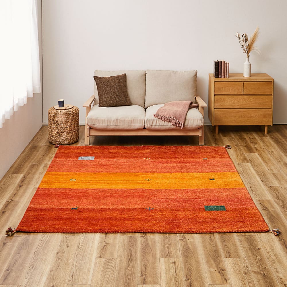 ギャッベ ラグ GABBEH D16 オレンジ 200×200cm メーカー直送 ▼返品・キャンセル不可【他商品との同時購入不可
