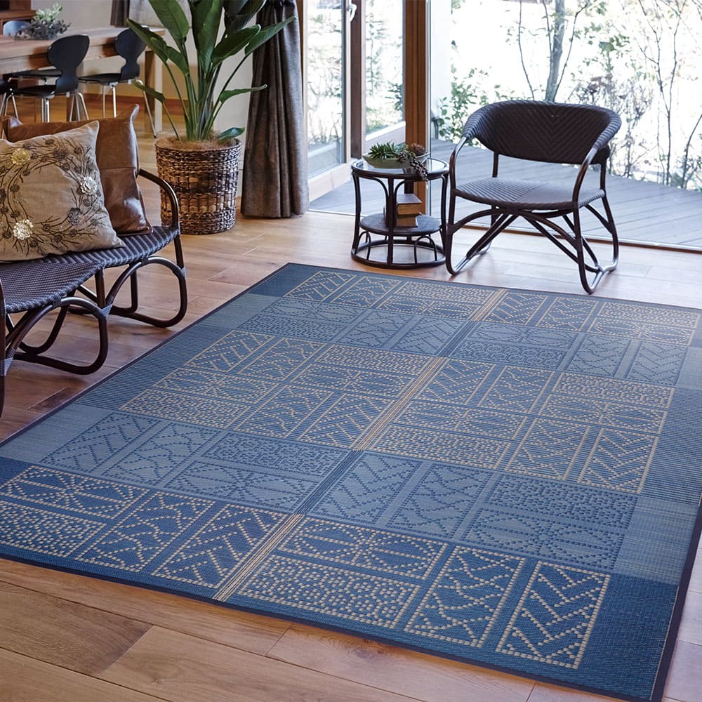 い草ラグ 伊勢 ブルー 176×176 メーカー直送 ▼返品・キャンセル不可【他商品との同時購入】