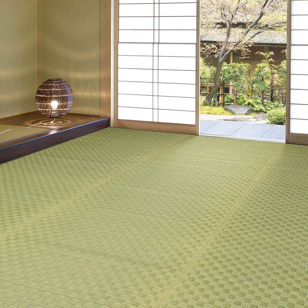 裏付き  市松柄 い草カーペット 若月 江戸間4.5畳 グリーン メーカー直送 ▼返品・キャンセル不可【他商品との同時購入不可】