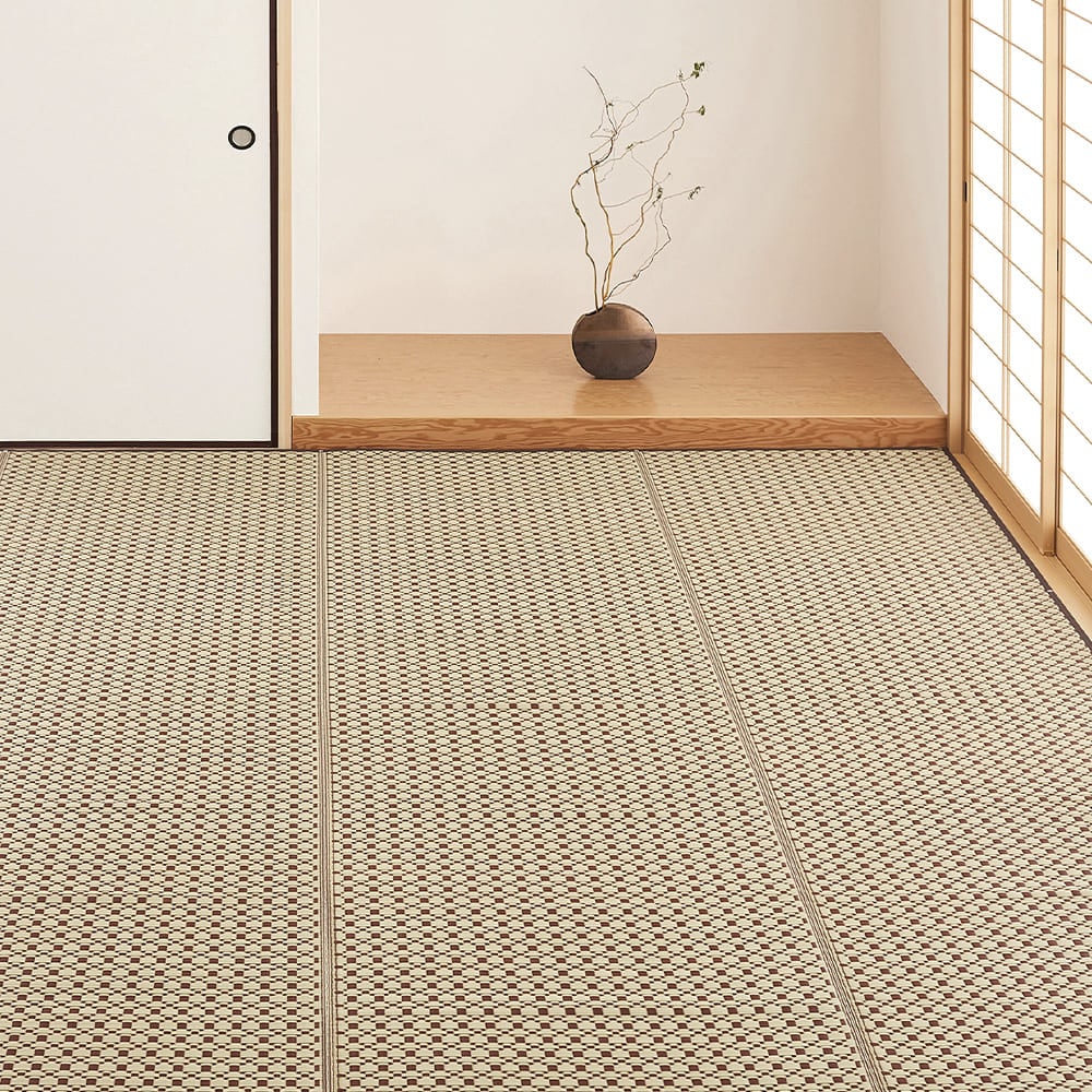 洗えるい草風カーペット ルイス 江戸間4.5畳 ブラウン メーカー直送 ▼返品・キャンセル不可【他商品との同時購入不可】