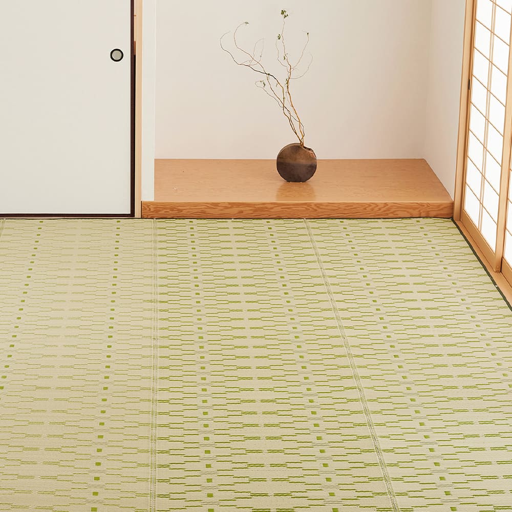 洗えるい草風カーペット やなぎ 江戸間8畳 グリーン メーカー直送 ▼返品・キャンセル不可【他商品との同時購入不可】