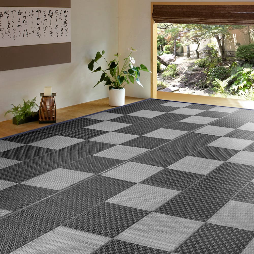 洗えるい草風カーペット 矢倉 江戸間10畳 グレー メーカー直送 ▼返品・キャンセル不可【他商品との同時購入不可】