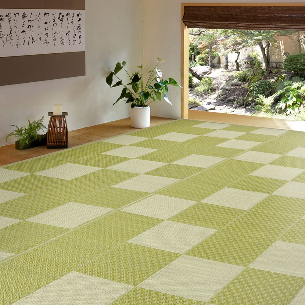 洗えるい草風カーペット 矢倉 本間4.5畳 グリーン メーカー直送 ▼返品・キャンセル不可【他商品との同時購入不可】