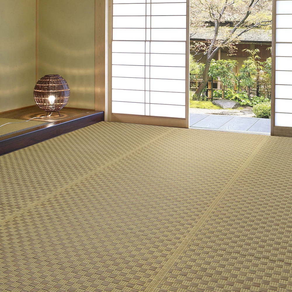 裏付き  市松柄 い草カーペット 若月 本間4.5畳 ブラウン メーカー直送 ▼返品・キャンセル不可【他商品との同時購入不可】