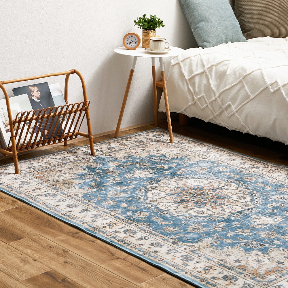 アンティーク絨毯風プリントラグ カメオ ブルー130×190 メーカー直送▼返品・キャンセル不可【他商品との同時購入不可】