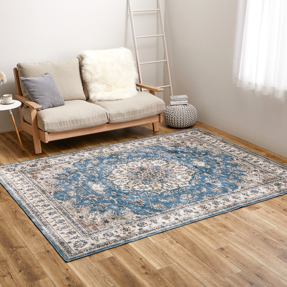 アンティーク絨毯風プリントラグ カメオ ブルー190×240 メーカー直送▼返品・キャンセル不可【他商品との同時購入不可】