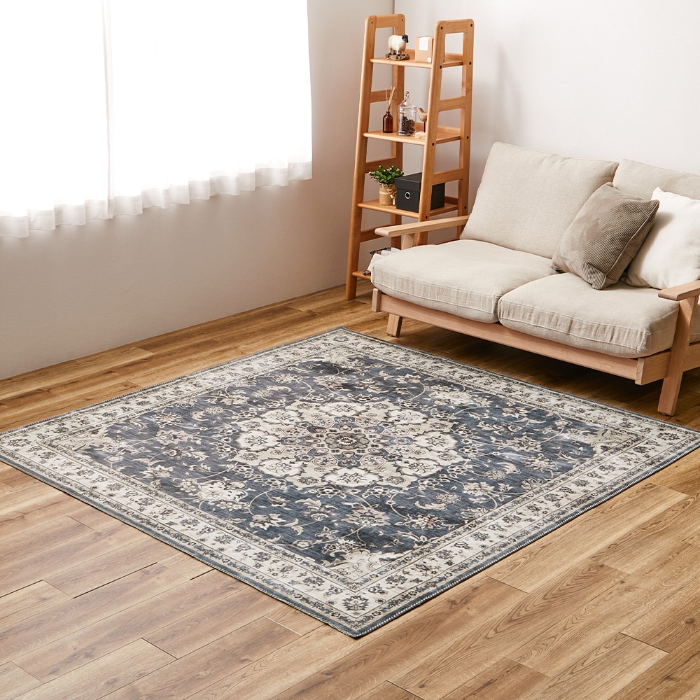 アンティーク絨毯風プリントラグ カメオ グレー190×190 メーカー直送▼返品・キャンセル不可【他商品との同時購入不可】