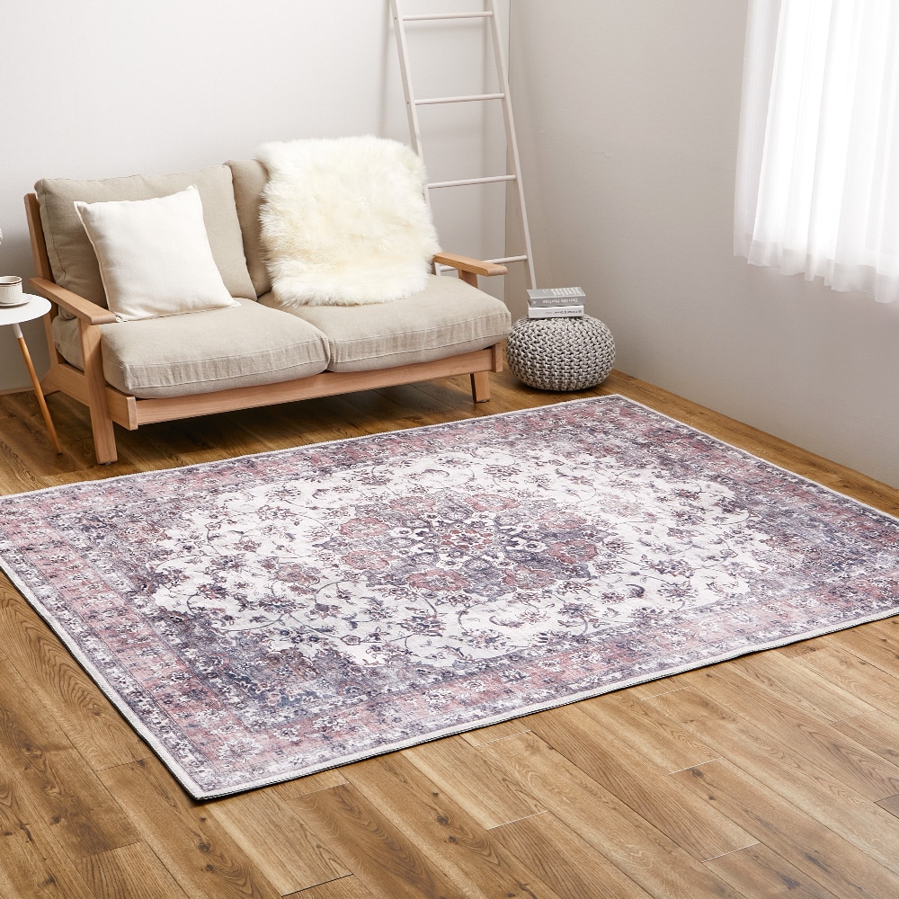 アンティーク絨毯風プリントラグ カメオ  ピンク190×240  メーカー直送▼返品・キャンセル不可【他商品との同時購入不可】