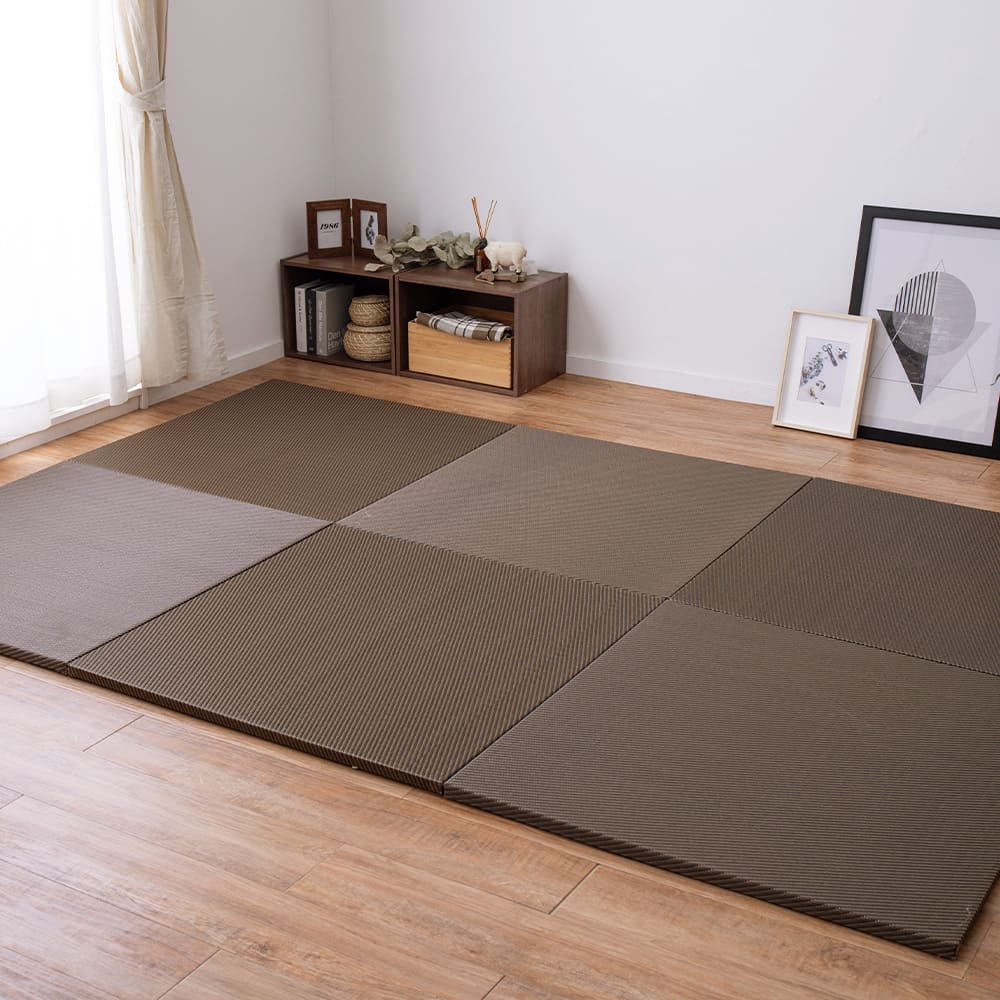 水拭きできる い草風置き畳 綾模様 ブラウン 同色6枚組 メーカー直送 ▼返品・キャンセル不可【他商品との同時購入不可】