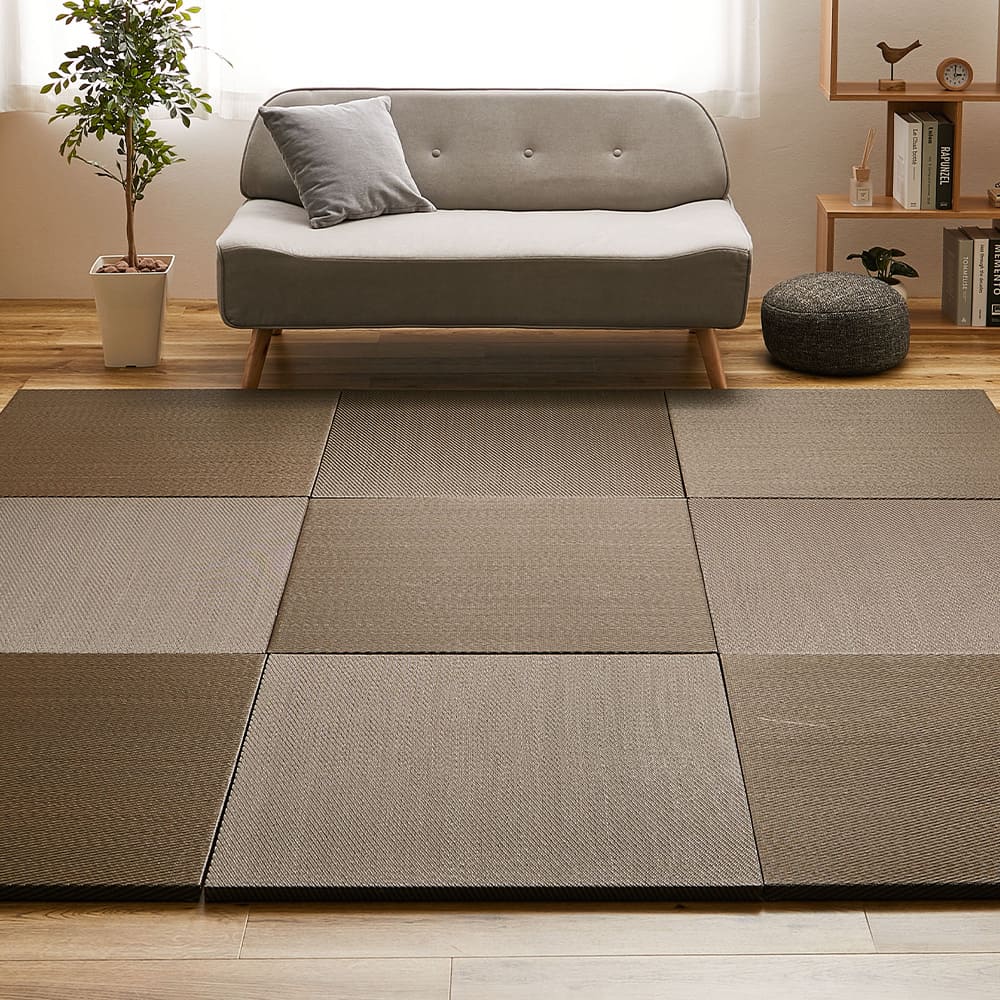 水拭きできる い草風置き畳 綾模様 ブラウン 同色9枚組 メーカー直送 ▼返品・キャンセル不可【他商品との同時購入不可】