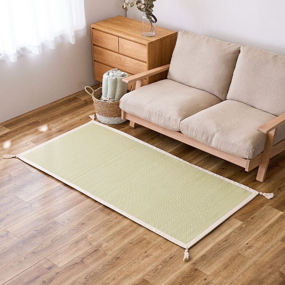 洗えるインド綿ラグ アルト グリーン すべり止め付き メーカー直送 ▼返品・キャンセル不可【他商品との同時購入不可】
