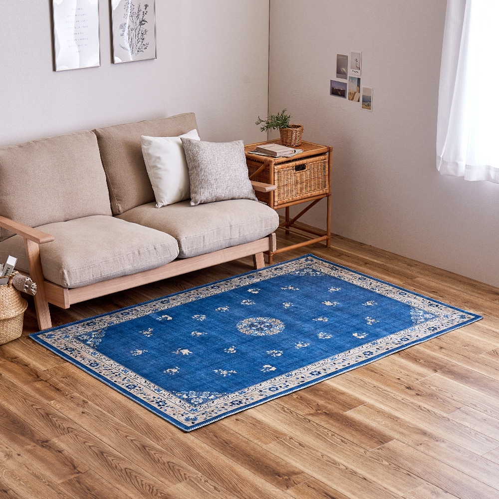 シノワズリデザインラグ ミュゲ 130×190cm ブルー メーカー直送▼返品・キャンセル不可【他商品との同時購入不可】