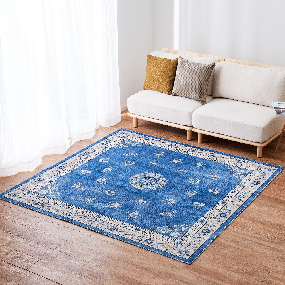 シノワズリデザインラグ ミュゲ 190×190cm ブルーメーカー直送▼返品・キャンセル不可【他商品との同時購入不可】