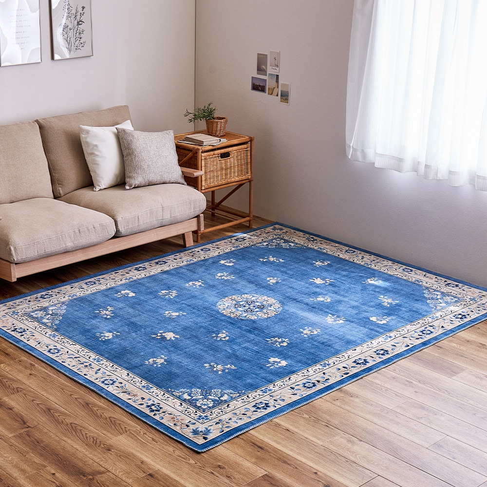 シノワズリデザインラグ ミュゲ 190×240cm ブルー メーカー直送▼返品・キャンセル不可【他商品との同時購入不可】