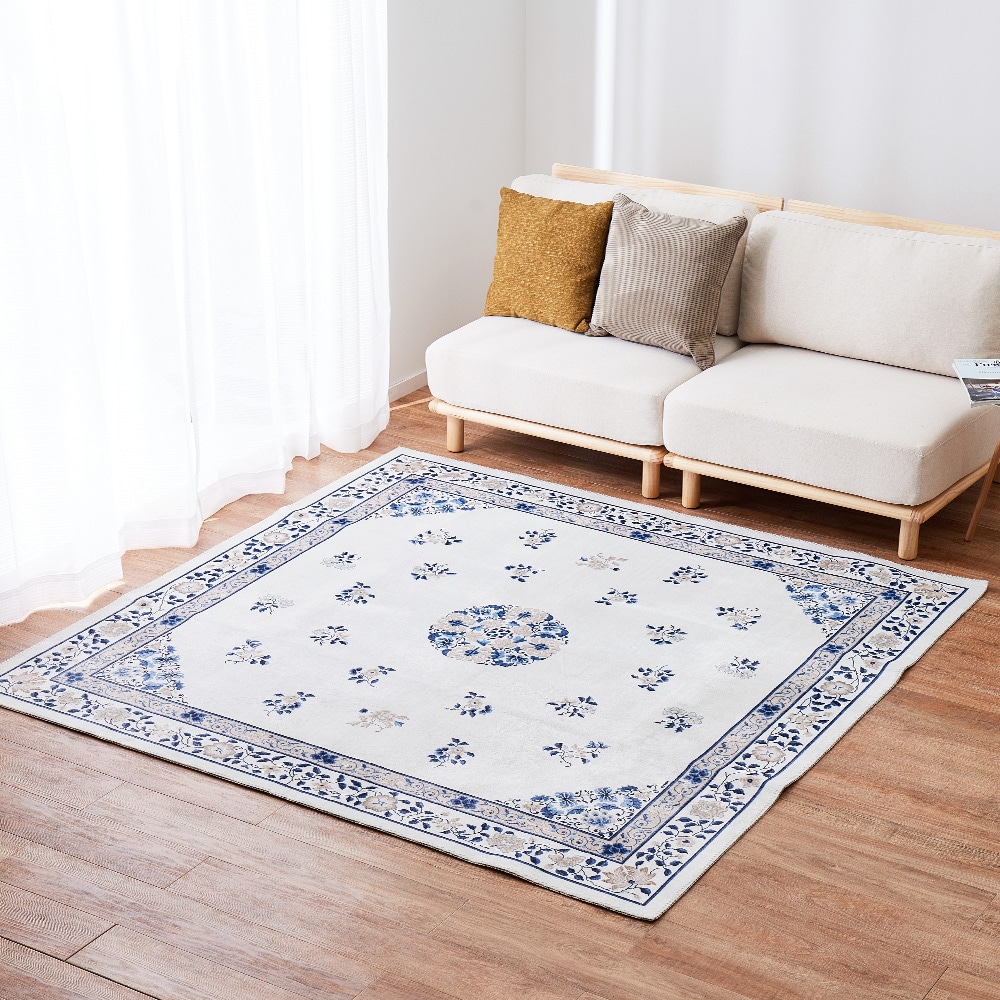 シノワズリデザインラグ ミュゲ 190×190cm アイボリー メーカー直送▼返品・キャンセル不可【他商品との同時購入不可】