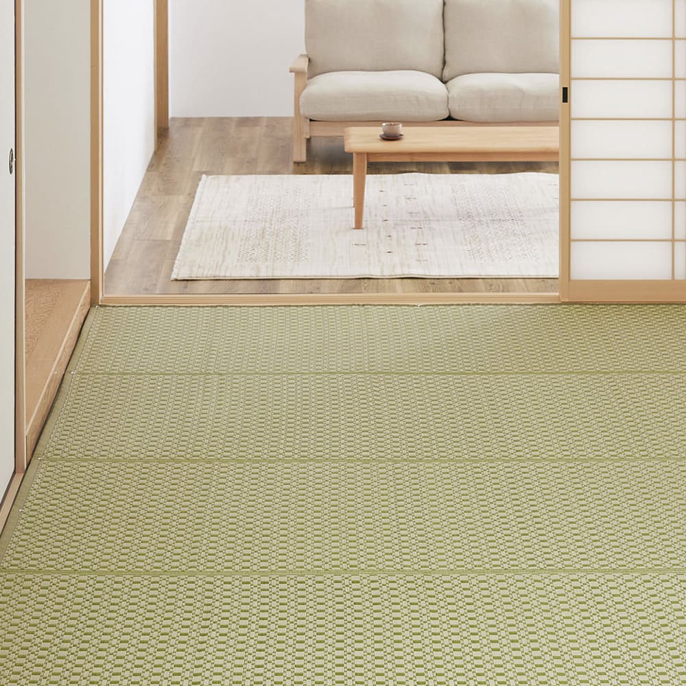 洗えるい草風カーペット ルイス 江戸間8畳 グリーン メーカー直送 ▼返品・キャンセル不可【他商品との同時購入不可】