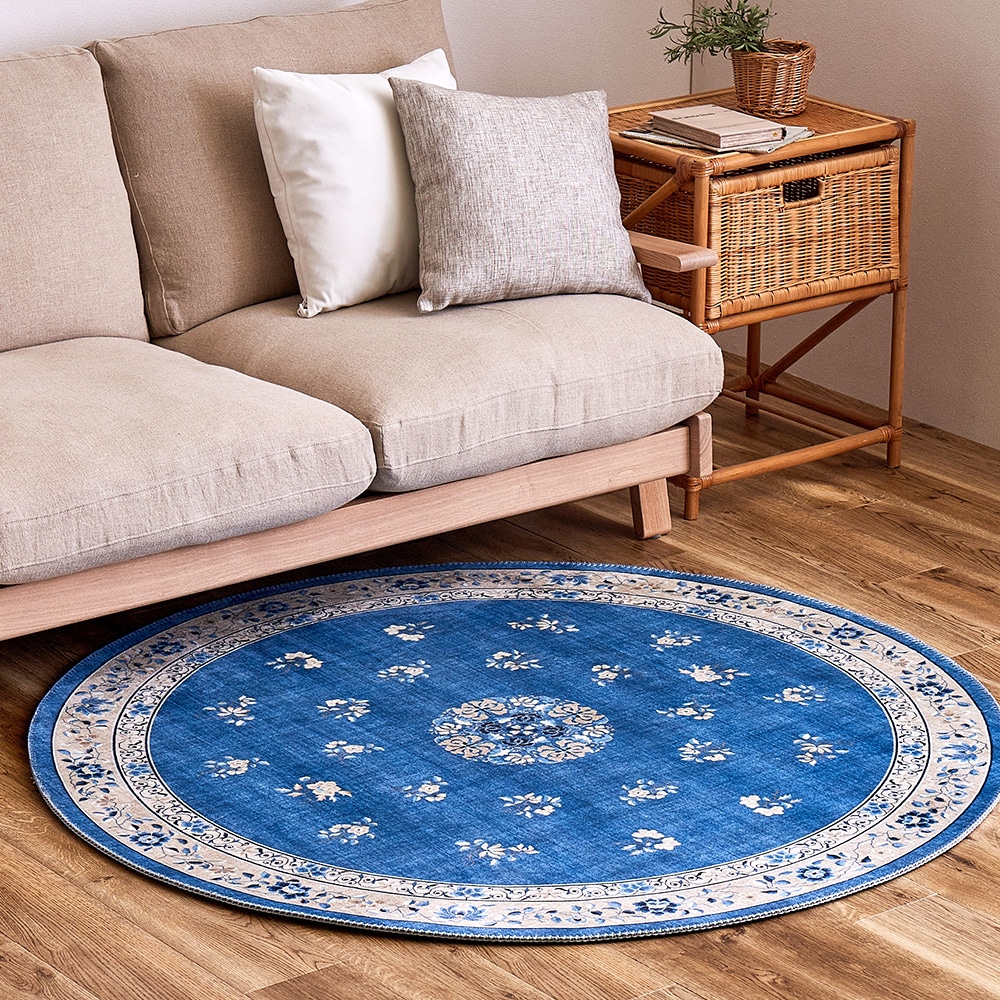 シノワズリデザインラグ ミュゲ 直径140cm ブルー メーカー直送▼返品・キャンセル不可【他商品との同時購入不可】