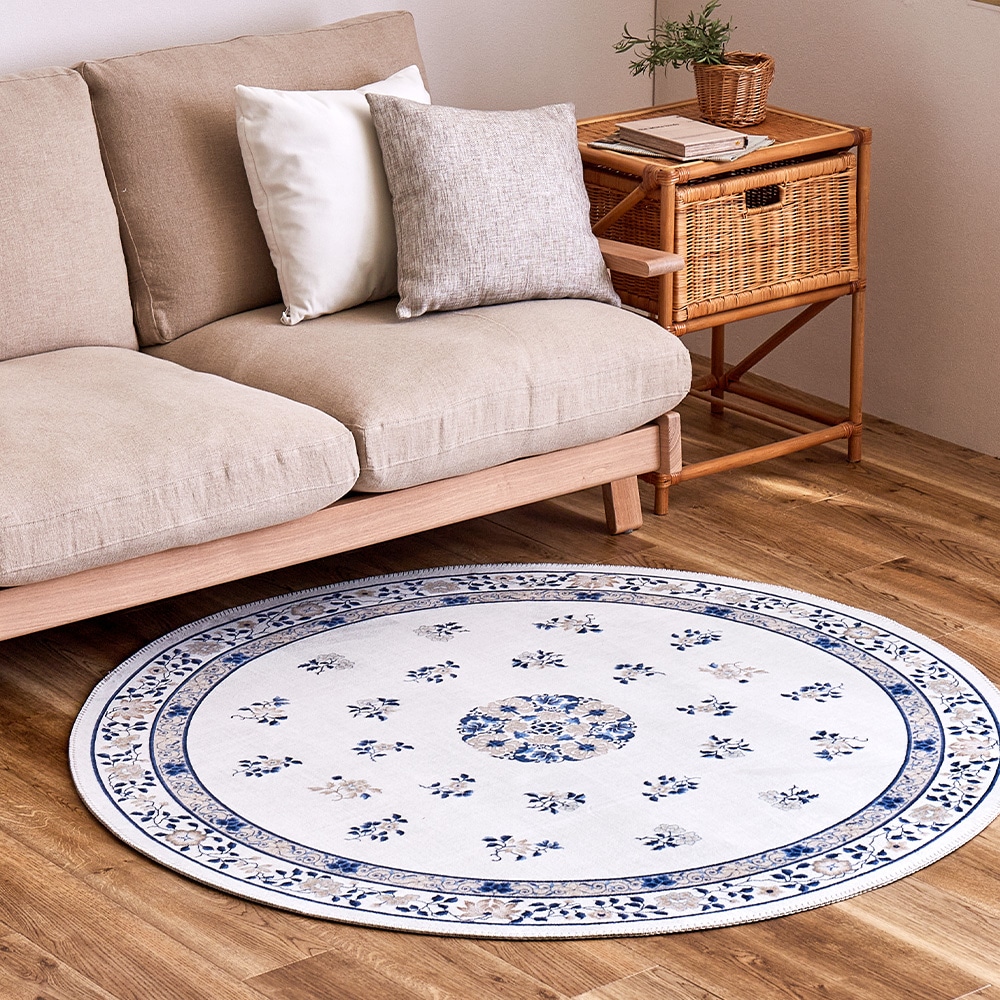 シノワズリデザインラグ ミュゲ 直径140cm アイボリー メーカー直送▼返品・キャンセル不可【他商品との同時購入不可】