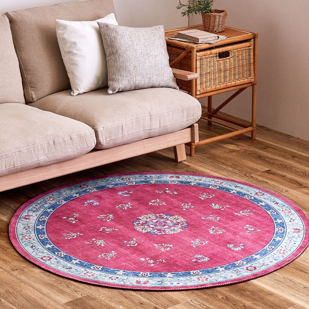 シノワズリデザインラグ ミュゲ 直径140cm ピンク メーカー直送▼返品・キャンセル不可【他商品との同時購入不可】