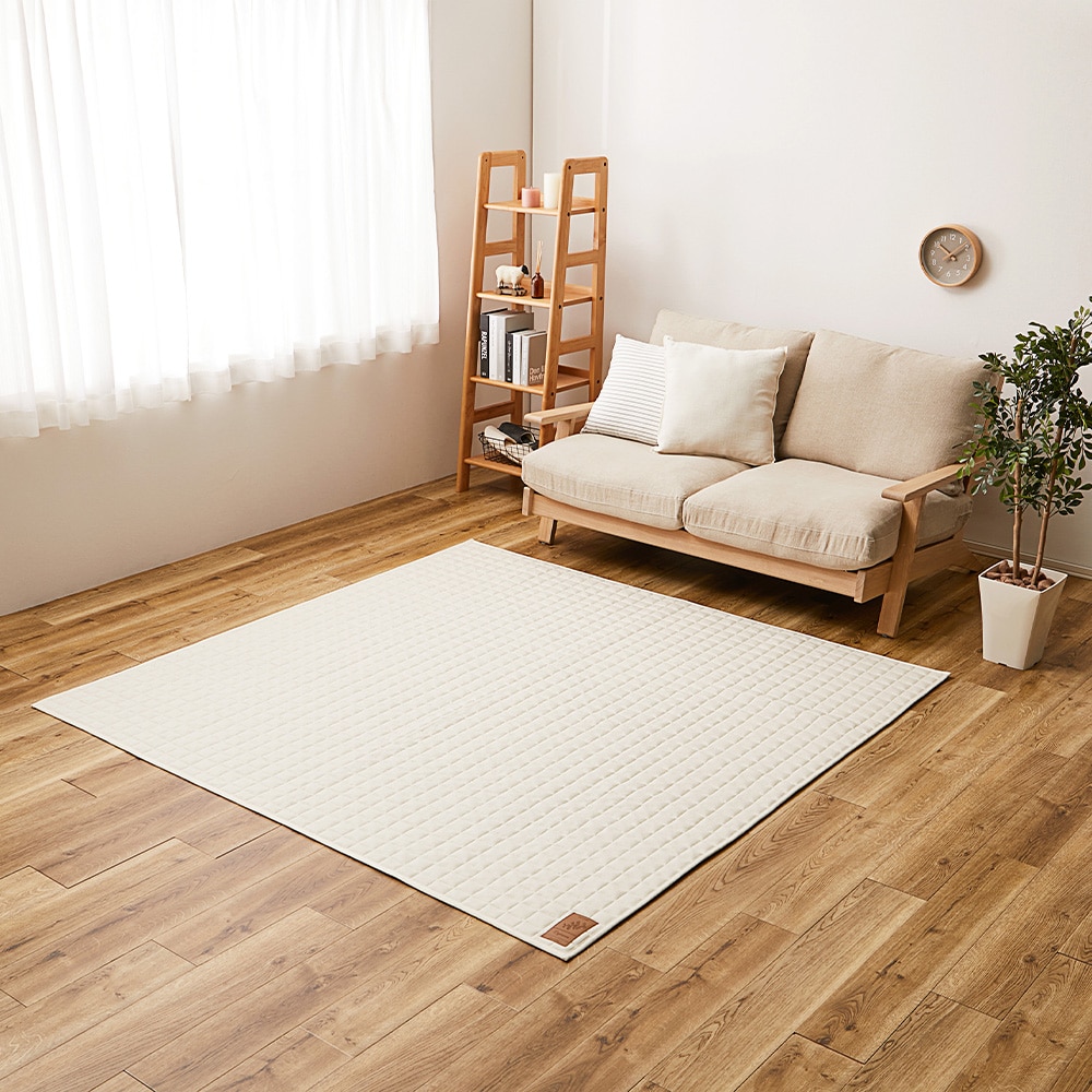 洗えるスウェットキルトラグ ココン アイボリー190×190 メーカー直送?返品・キャンセル不可【他商品との同時購入不可】