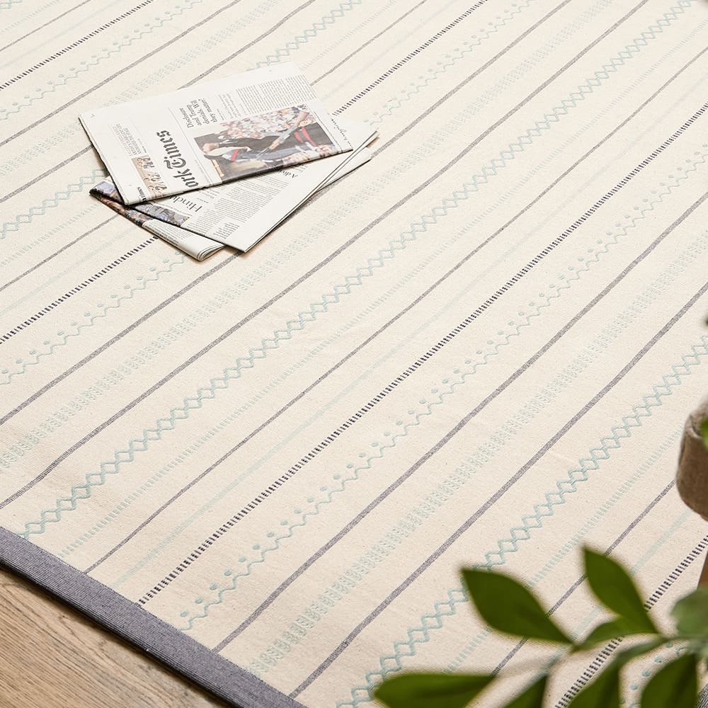 薄手で気軽に洗える インド綿ラグ ティック ブルー メーカー直送 ▼返品・キャンセル不可【他商品との同時購入不可】