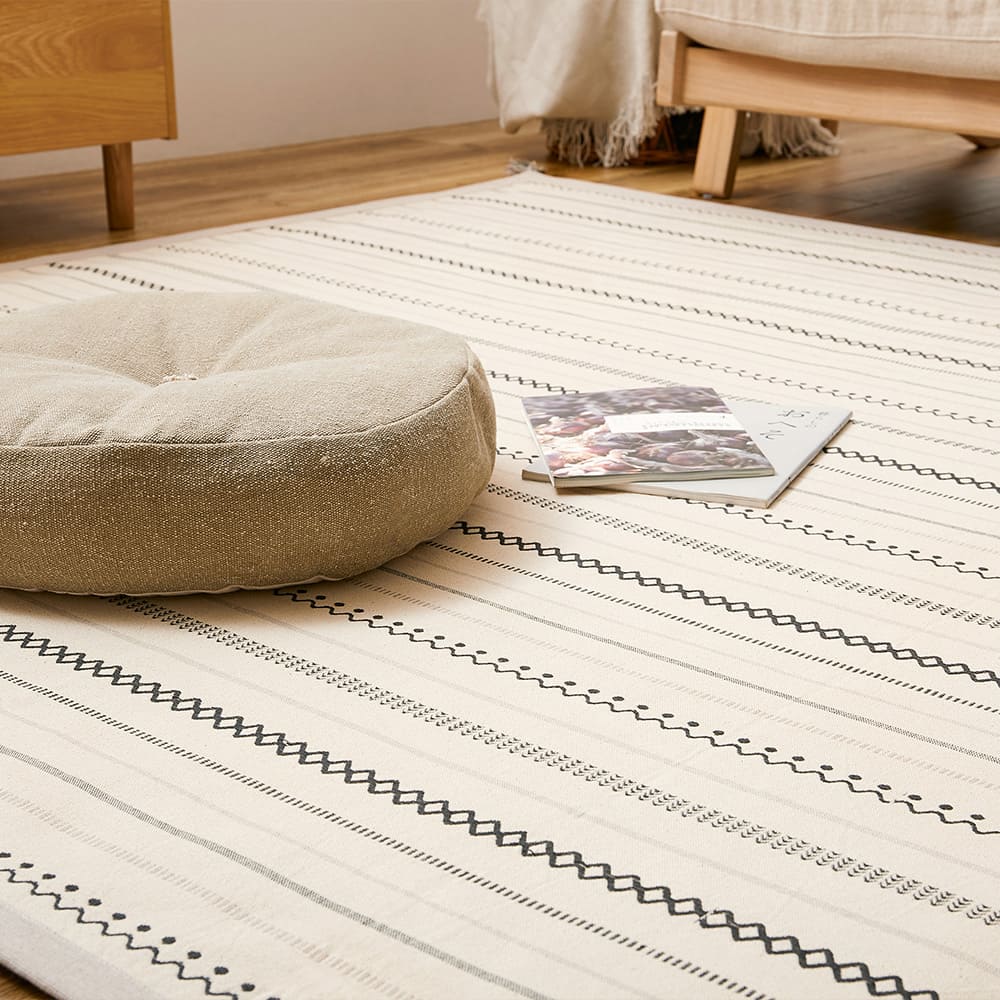 薄手で気軽に洗える インド綿ラグ ティック ブラック メーカー直送 ▼返品・キャンセル不可【他商品との同時購入不可】